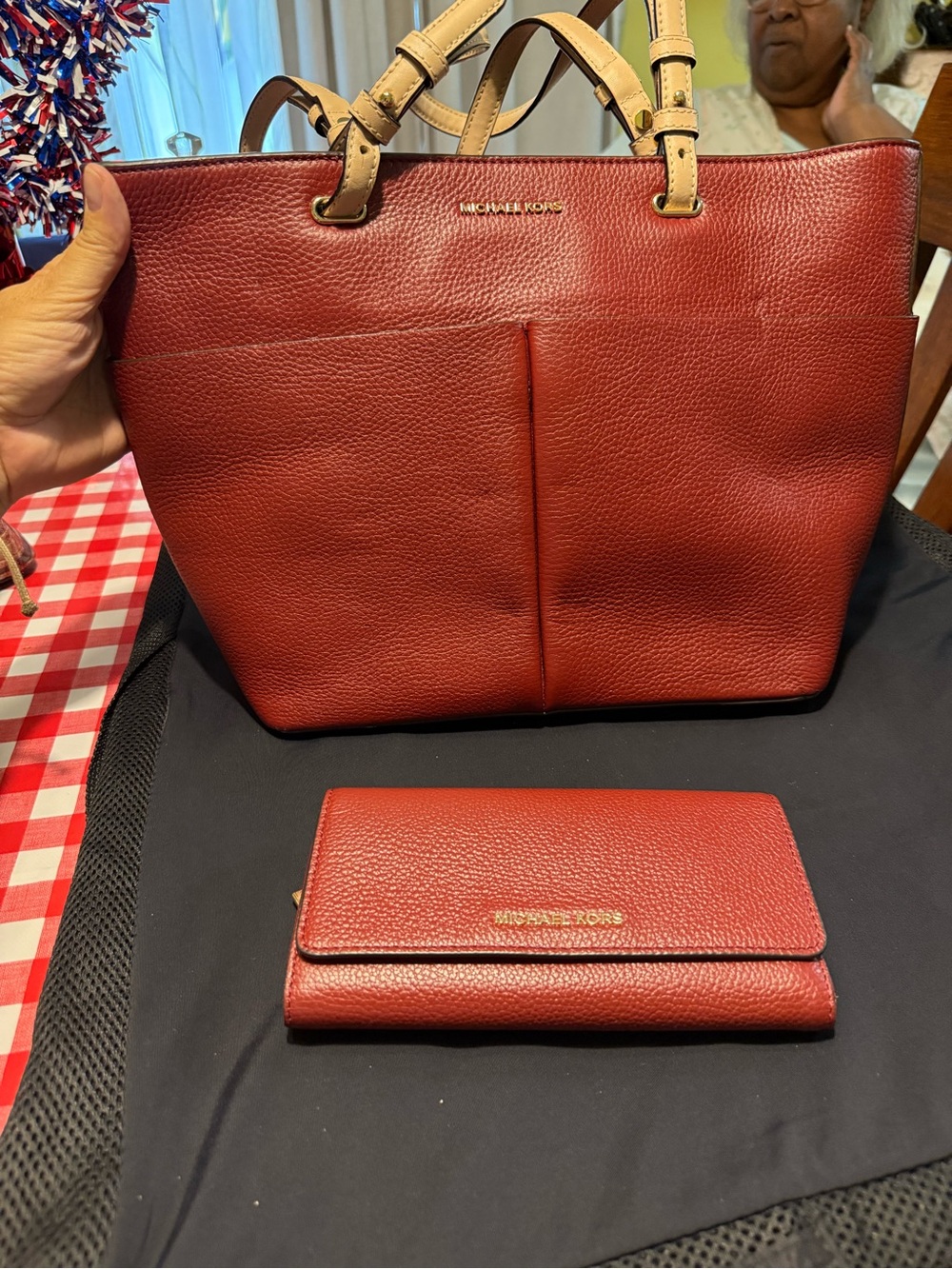 Michael Kors Women's Red Leather Tote with Matching Wallet